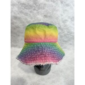 Target Rainbow Ombre Bucket Hat Multi Color Frayed Edge Denim Festival Sun Hat